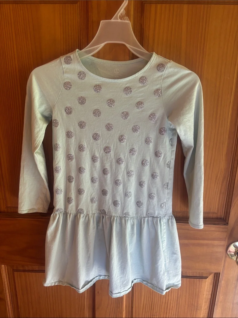 Girls' Long-Sleeve Mint Polka Dot Dress